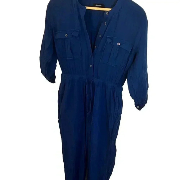 madewell jumpsuit organic 100% cotton coastal blue size 00 - Picture 3 of 10